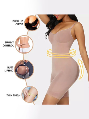 ワンピースボディシェイパー お腹シェイプ スリミングアームリフト 下着 ボディスーツ シェイプウェア ライトアプリコット ノースリーブ ストラップ ネックシェイプウェア