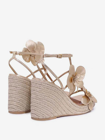 レディース ウェッジサンダル プラットフォーム オープントゥ フラワーディテール サンダルシューズ