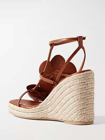 レディース ウェッジサンダル プラットフォーム オープントゥ フラワーディテール サンダルシューズ