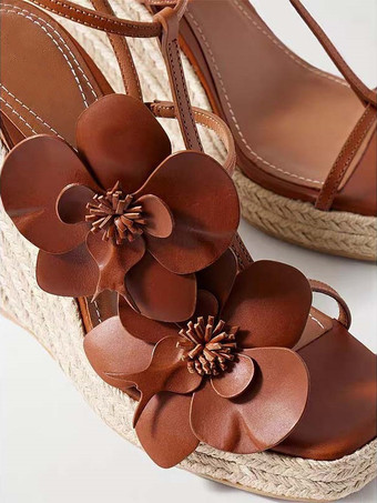 レディース ウェッジサンダル プラットフォーム オープントゥ フラワーディテール サンダルシューズ