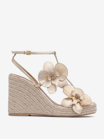 レディース ウェッジサンダル プラットフォーム オープントゥ フラワーディテール サンダルシューズ