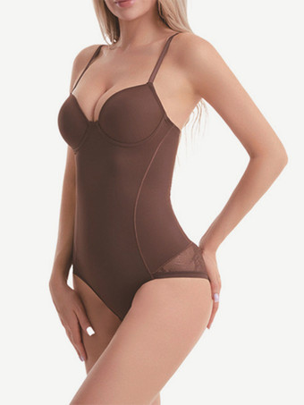 ブラウン レースボディシェイピングボディスーツ、お腹周りをコントロールするコルセット、キャミソール、リフティングブラ、シェイプウェア