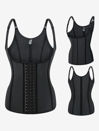 ブラック 12本のスチールボーンパンチングウエストラテックスタイトベストボディシェイピング下着ベリーベルトウエストコルセット
