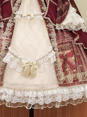 ロリータドレス バロックパレスシリーズ レトロ ワインレッド ゴージャス エレガント ロイヤルドレス スクエアカラー レース リボン 蝶結び