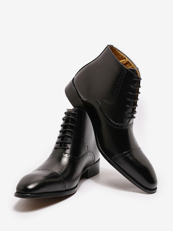 メンズドレスブーツ ブリティッシュポインテッドトゥ レースアップレザー キャップトゥシューズ