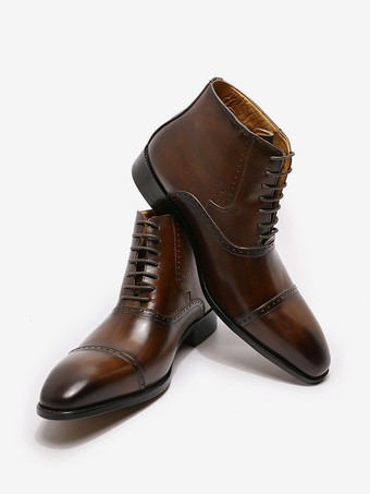 メンズドレスブーツ ブリティッシュポインテッドトゥ レースアップレザー キャップトゥシューズ