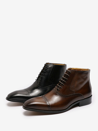 メンズドレスブーツ ブリティッシュポインテッドトゥ レースアップレザー キャップトゥシューズ