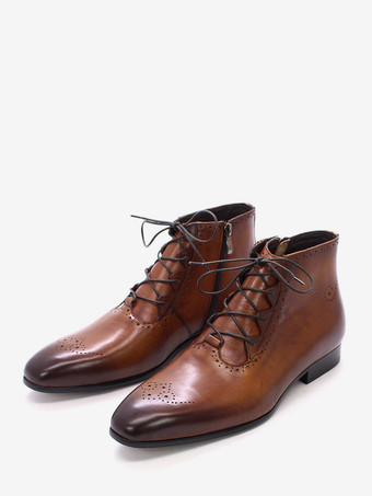 ブラウン メンズドレスブーツ ハンドメイド本革アンクルブーツ