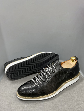 メンズドレスシューズ クロコダイル柄 レースアップ ハンドメイド本革シューズ