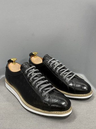 メンズドレスシューズ クロコダイル柄 レースアップ ハンドメイド本革シューズ