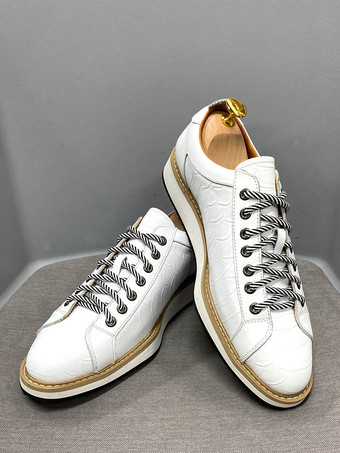 メンズドレスシューズ クロコダイル柄 レースアップ ハンドメイド本革シューズ