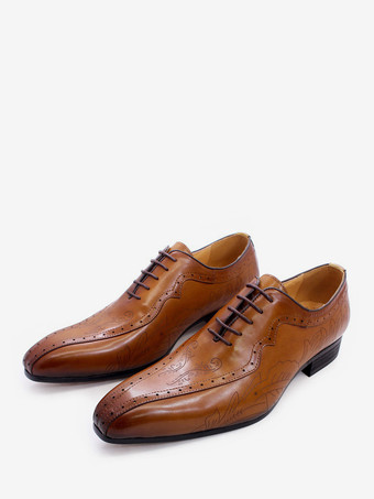 ブラウン メンズドレスシューズ レースアップ ブローグ 本革 オックスフォード