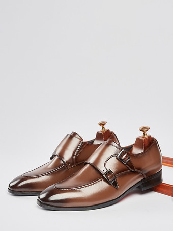 ブラウンメンズローファー ポインテッドトゥ ブリティッシュ ダブルモンクシューズ メンズ ビジネス フォーマル 本革シューズ