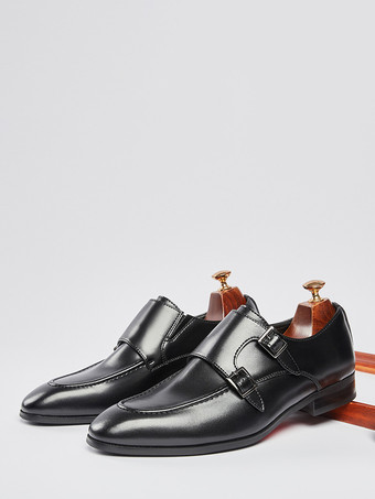 ブラック メンズローファー ポインテッドトゥ ブリティッシュ ダブルモンクシューズ メンズ ビジネス フォーマル 本革シューズ