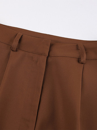 2025年夏向けブラウンVネックキャミソールトップスとストレートレッグパンツの2ピースセット