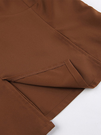 2025年夏向けブラウンVネックキャミソールトップスとストレートレッグパンツの2ピースセット