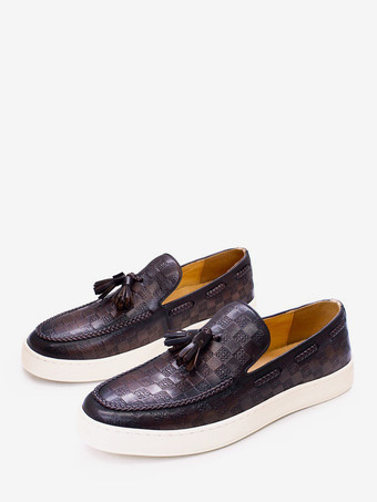 ブラウン メンズ タッセルローファー 本革 フラットシューズ バンケット パーティー ドレスシューズ