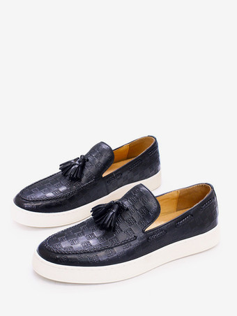 ブラック メンズ タッセルローファー 本革 フラットシューズ バンケット パーティー ドレスシューズ