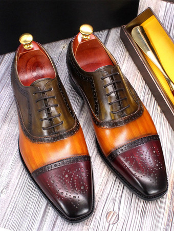 メンズ ブローグ ドレスシューズ レースアップ 本革 カラーブロック オックスフォード