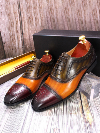 メンズ ブローグ ドレスシューズ レースアップ 本革 カラーブロック オックスフォード