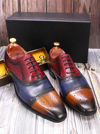 メンズ ブローグ ドレスシューズ レースアップ 本革 カラーブロック オックスフォード