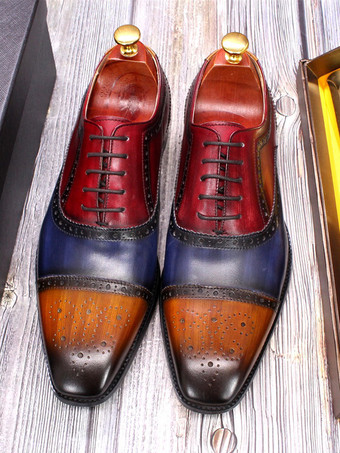 メンズ ブローグ ドレスシューズ レースアップ 本革 カラーブロック オックスフォード