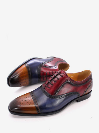 メンズ ブローグ ドレスシューズ レースアップ 本革 カラーブロック オックスフォード