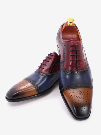 メンズ ブローグ ドレスシューズ レースアップ 本革 カラーブロック オックスフォード