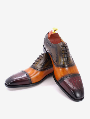 メンズ ブローグ ドレスシューズ レースアップ 本革 カラーブロック オックスフォード