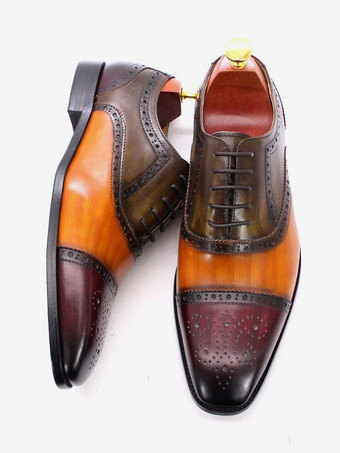 メンズ ブローグ ドレスシューズ レースアップ 本革 カラーブロック オックスフォード