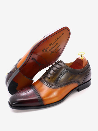 メンズ ブローグ ドレスシューズ レースアップ 本革 カラーブロック オックスフォード