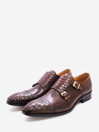 ブラウン メンズローファー ドレスシューズ 本革 スリッポン ダブルバックル モンクシューズ