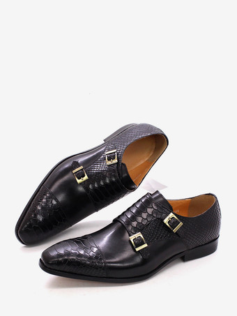 ブラック メンズローファー ドレスシューズ 本革 スリッポン ダブルバックル モンクシューズ