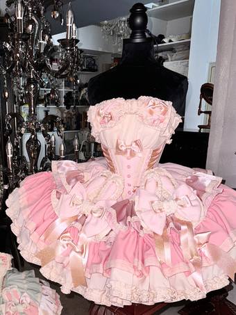 スイートロリータドレス リボンボウ バレエスタイル うさぎ耳ケーキドレス ピンクグリーン フリル ショートドレス
