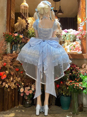 スイートロリータJSKドレスグレーズファンタジーノースリーブフリル刺繍蝶結び4色