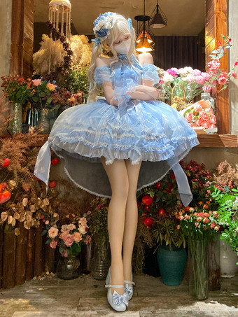 スイートロリータJSKドレスグレーズファンタジーノースリーブフリル刺繍蝶結び4色