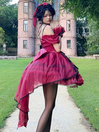 スイートロリータJSKドレスグレーズファンタジーノースリーブフリル刺繍蝶結び4色