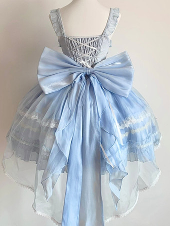 スイートロリータJSKドレスグレーズファンタジーノースリーブフリル刺繍蝶結び4色