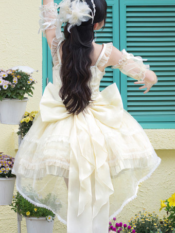 スイートロリータJSKドレスグレーズファンタジーノースリーブフリル刺繍蝶結び4色