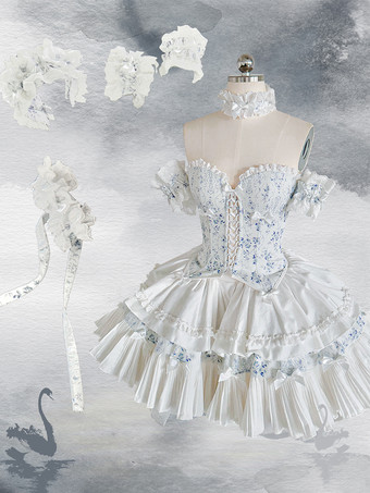 スイートロリータスーツ ビームベスト、ふわふわスカート、ヘアバンド、ホルターネック、袖の5ピーススーツ