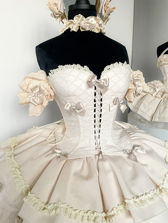 スイートロリータスーツ ビームベスト、ふわふわスカート、ヘアバンド、ホルターネック、袖の5ピーススーツ
