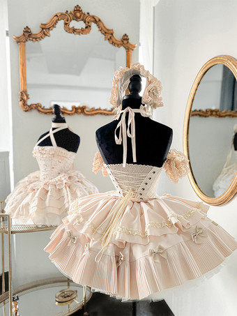 スイートロリータスーツ ビームベスト、ふわふわスカート、ヘアバンド、ホルターネック、袖の5ピーススーツ