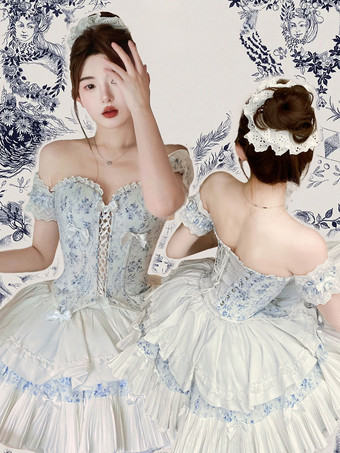 スイートロリータスーツ ビームベスト、ふわふわスカート、ヘアバンド、ホルターネック、袖の5ピーススーツ