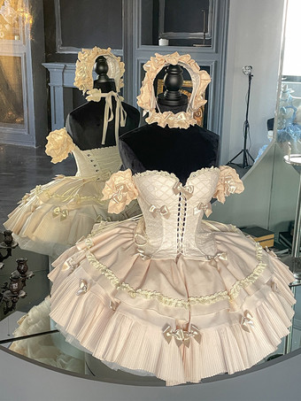 スイートロリータスーツ ビームベスト、ふわふわスカート、ヘアバンド、ホルターネック、袖の5ピーススーツ