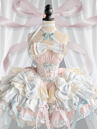 スイートロリータドレスJSKマルチレイヤーノースリーブ5ピーススーツ