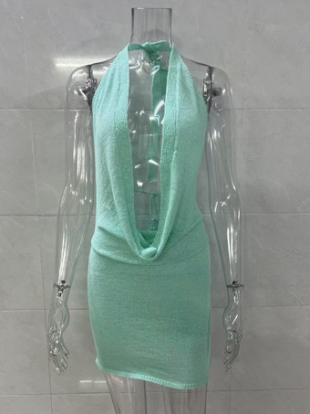 2025年夏向けホルターネックニットボディコンミニドレス