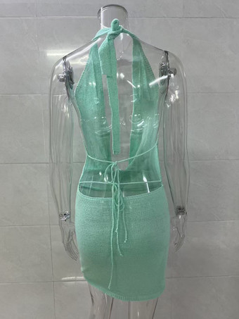 2025年夏向けホルターネックニットボディコンミニドレス