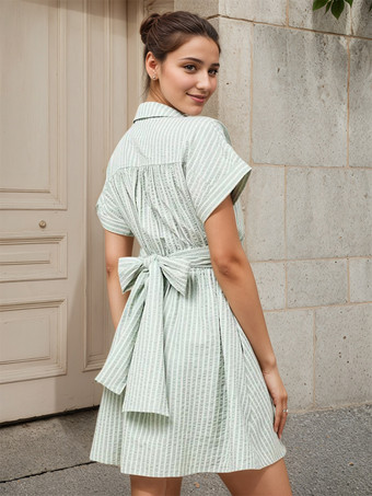 ウエストタイ付きストライプシャツミニドレス（カジュアル＆サマーウェア 2025）