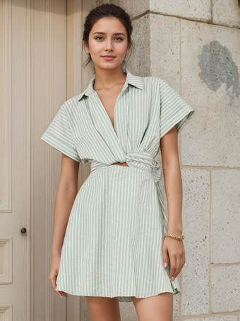 ウエストタイ付きストライプシャツミニドレス（カジュアル＆サマーウェア 2025）