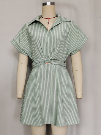 ウエストタイ付きストライプシャツミニドレス（カジュアル＆サマーウェア 2025）